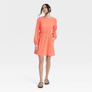 Women's Balloon Long Sleeve Mini A-Line Dress - Universal Thread™ Coral Red new